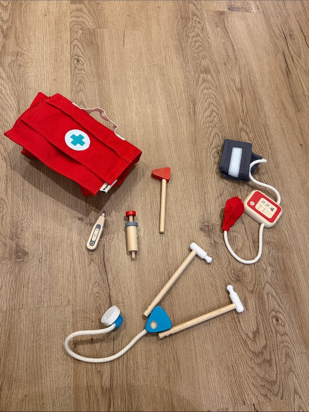 Plan toys Kids Wooden Doctor Play Set - Red Pretend Medical Kit